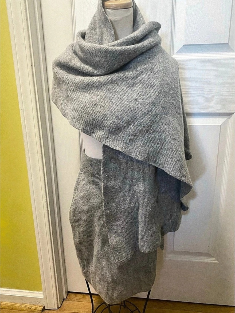 Vintage Laura Ashley Gray Lambswool & Angora Wrap with Skirt Set, Sz M